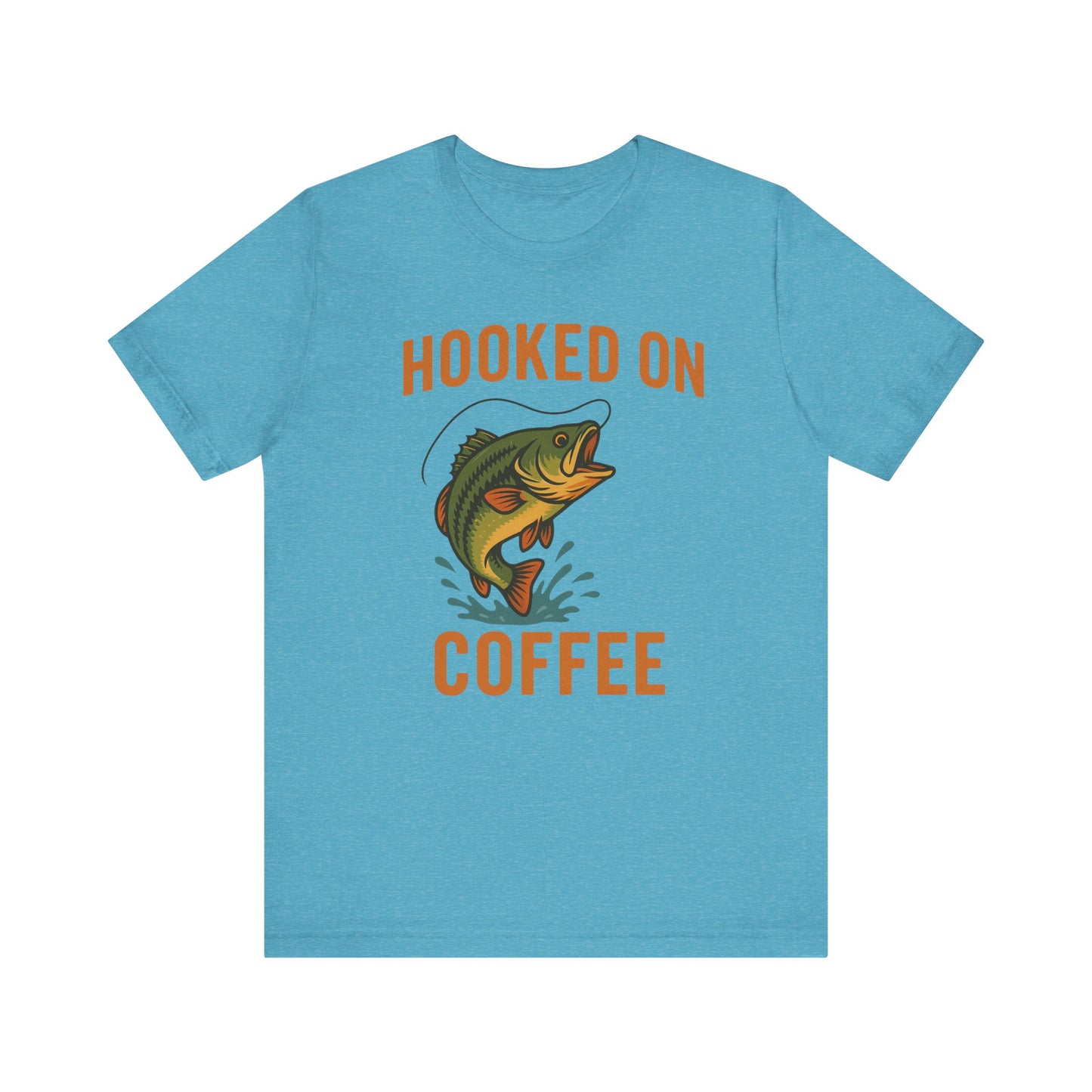Hooked on Coffee Fishing Tee | Unisex Jersey Short Sleeve T-Shirt, Great for Outdoors, Gifts for Fishermen, Coffee Lovers, Casual Wear