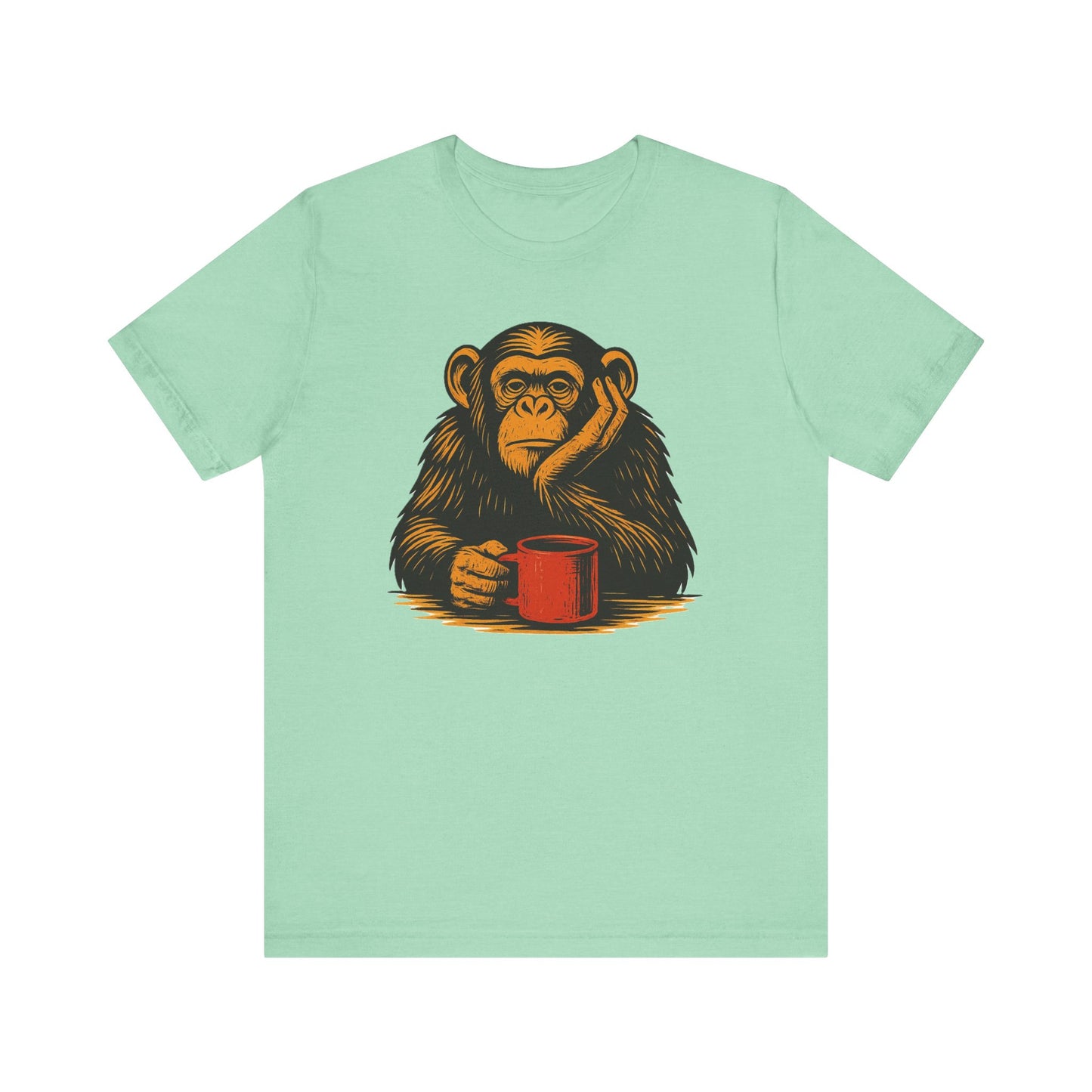 Charming Chimpanzee Coffee Tee, Relaxed Vibes, Gift for Animal Lovers, Everyday Comfort, Perfect for Coffee Lovers