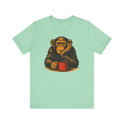 Charming Chimpanzee Coffee Tee, Relaxed Vibes, Gift for Animal Lovers, Everyday Comfort, Perfect for Coffee Lovers
