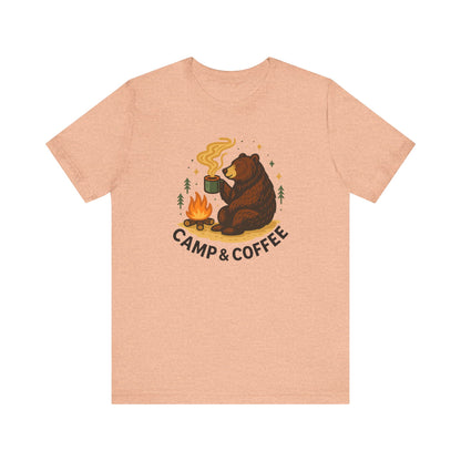 Cozy Campfire T-Shirt, Bear Graphic Tee, Outdoorsy Shirt, Coffee Lovers Gift, Adventure Clothing, Father's Day, Summer Camping Gear