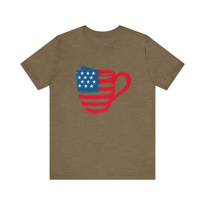 Patriotic Coffee Lover's Tee, Unisex Shirt, Independence Day Apparel, Gift for Barista, American Flag Tee, Casual Wear