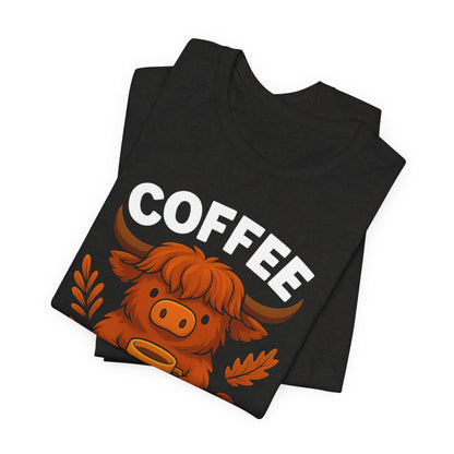 Coffee Lover’s Unisex Tee | Cute Cow Design | Perfect for Casual Gatherings, Birthdays, Coffee Lovers, Gifts