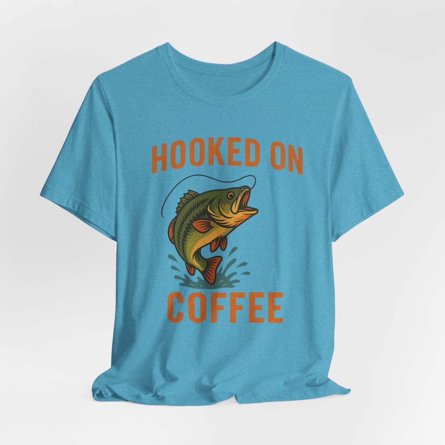 Hooked on Coffee Fishing Tee | Unisex Jersey Short Sleeve T-Shirt, Great for Outdoors, Gifts for Fishermen, Coffee Lovers, Casual Wear