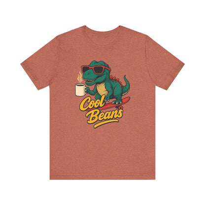 Cool Beans Dino Tee, Fun T-Shirt for Dinosaur Lovers, Casual Wear, Unique Gift Idea for Birthdays, Coffee Enthusiast Gift