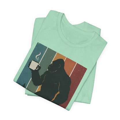 Bigfoot Coffee Lover Shirt – Retro Sasquatch Tee, Funny Outdoor & Nature Gift for Coffee Fans