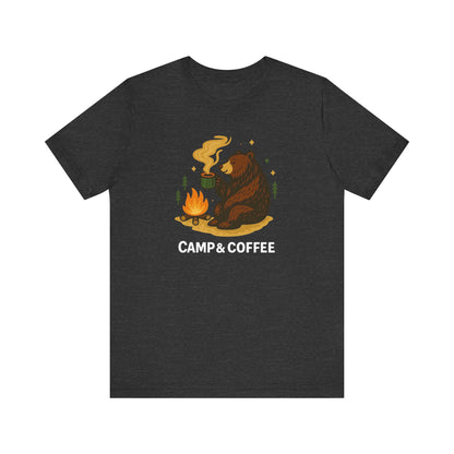 Cozy Campfire T-Shirt, Bear Graphic Tee, Outdoorsy Shirt, Coffee Lovers Gift, Adventure Clothing, Father's Day, Summer Camping Gear