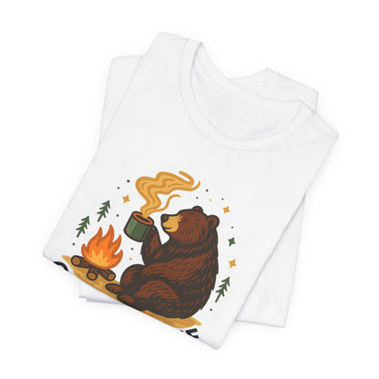 Cozy Campfire T-Shirt, Bear Graphic Tee, Outdoorsy Shirt, Coffee Lovers Gift, Adventure Clothing, Father's Day, Summer Camping Gear