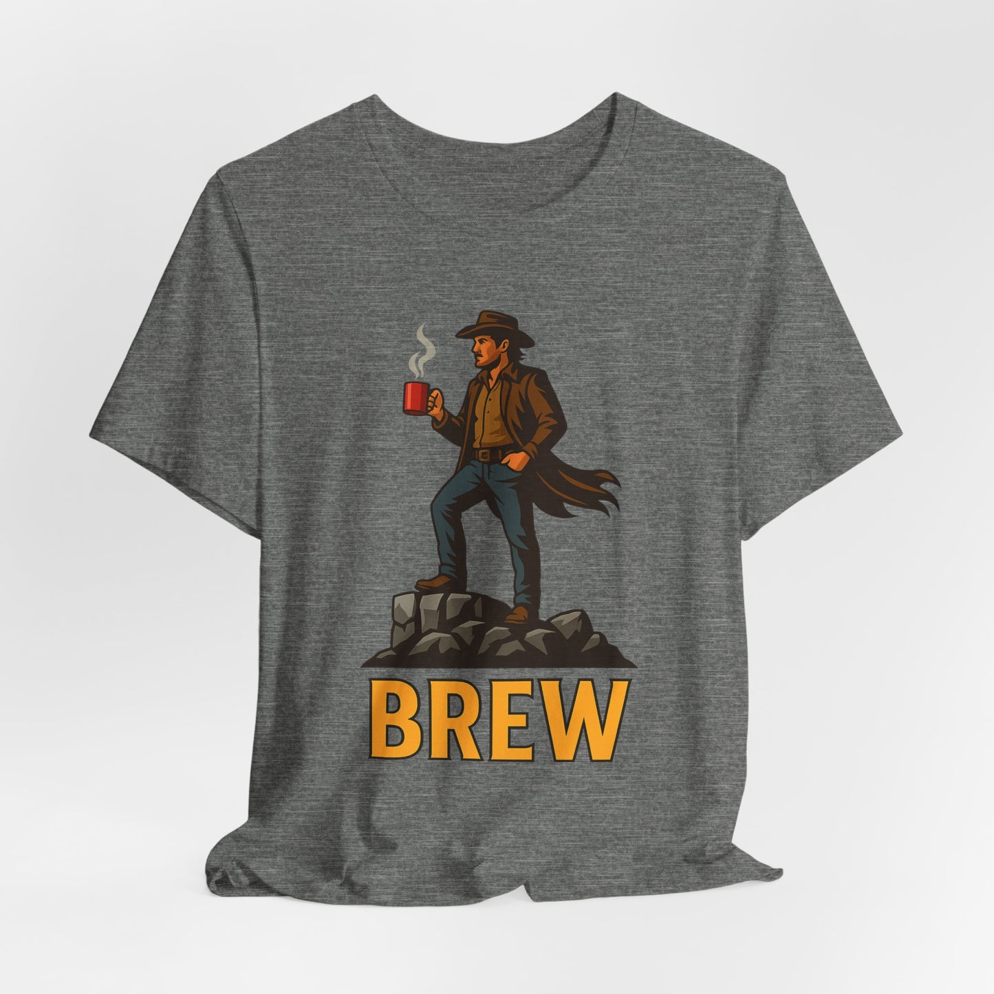 Brew Adventure Tee: Vintage Graphic Unisex Shirt, Coffee Lover Gift, Casual Wear, Hiking Apparel, Men's & Women's Fashion