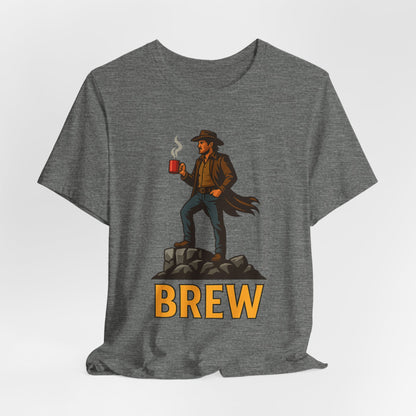 Brew Adventure Tee: Vintage Graphic Unisex Shirt, Coffee Lover Gift, Casual Wear, Hiking Apparel, Men's & Women's Fashion