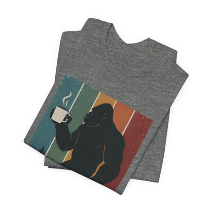 Bigfoot Coffee Lover Shirt – Retro Sasquatch Tee, Funny Outdoor & Nature Gift for Coffee Fans