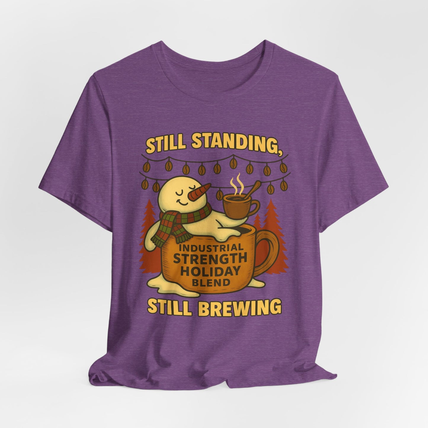 Still Standing, Still Brewing Snowman Coffee Tee – Funny Winter Shirt