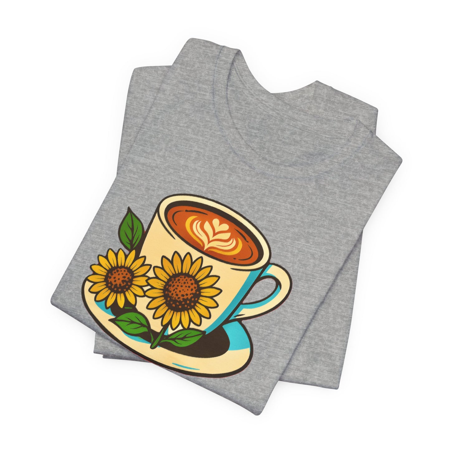 Coffee Lover Tee, Unisex Coffee Short Sleeve Shirt, Sunflower Graphic Tee, Best Gift for Baristas, Casual Summer Wear