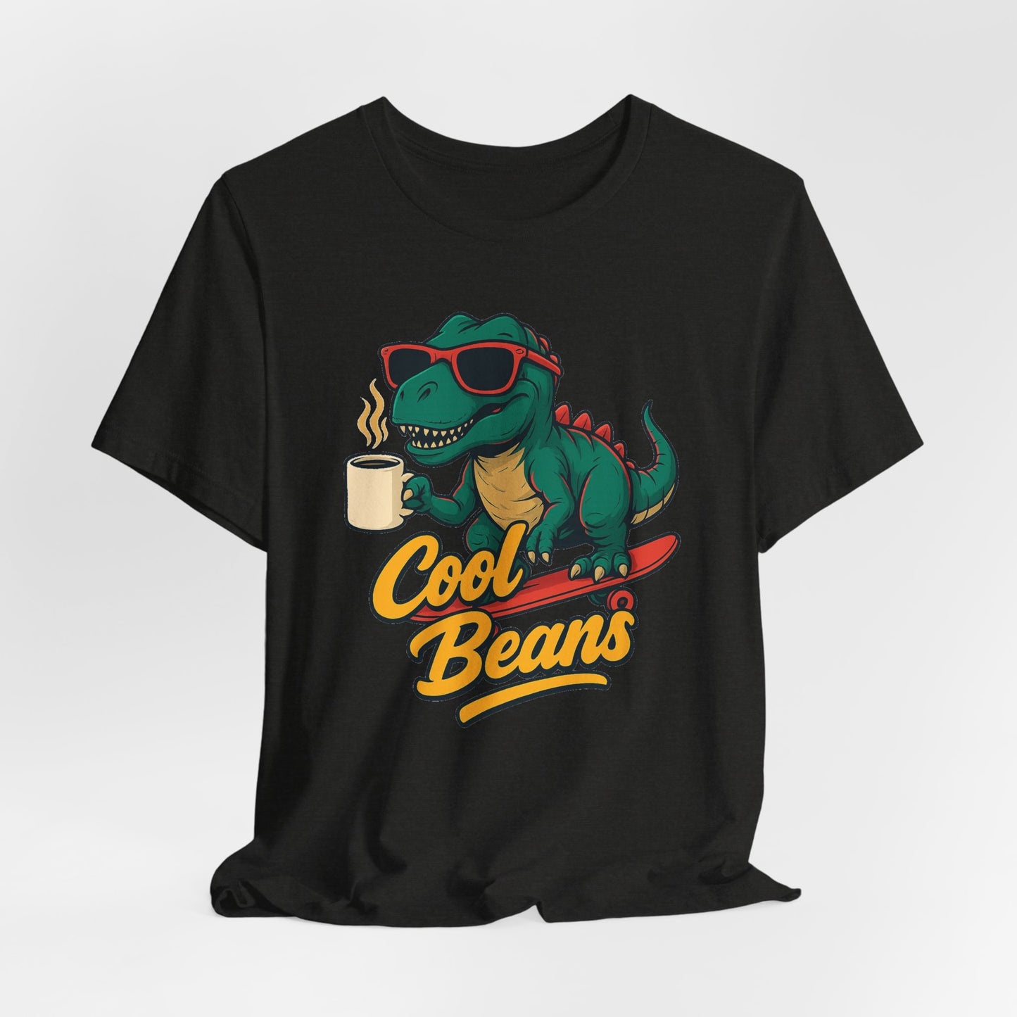 Cool Beans Dino Tee, Fun T-Shirt for Dinosaur Lovers, Casual Wear, Unique Gift Idea for Birthdays, Coffee Enthusiast Gift