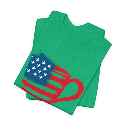 Patriotic Coffee Lover's Tee, Unisex Shirt, Independence Day Apparel, Gift for Barista, American Flag Tee, Casual Wear