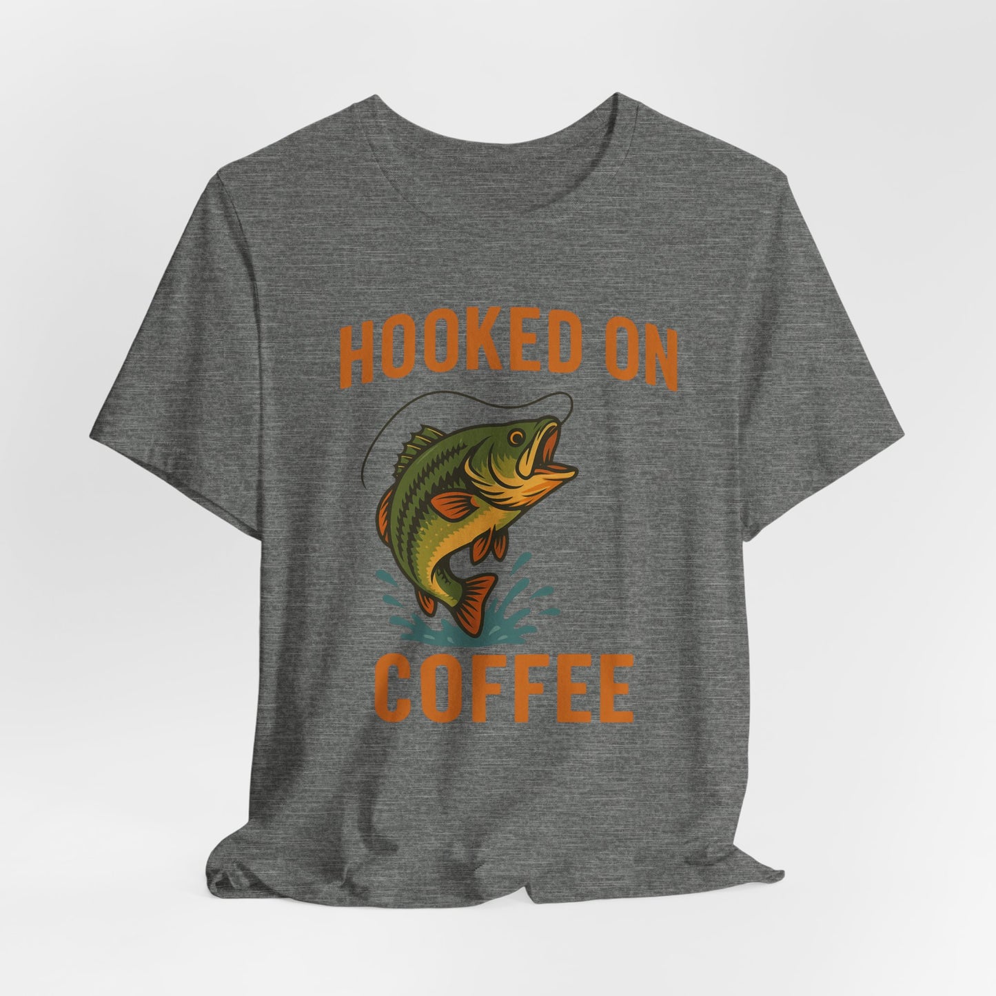 Hooked on Coffee Fishing Tee | Unisex Jersey Short Sleeve T-Shirt, Great for Outdoors, Gifts for Fishermen, Coffee Lovers, Casual Wear