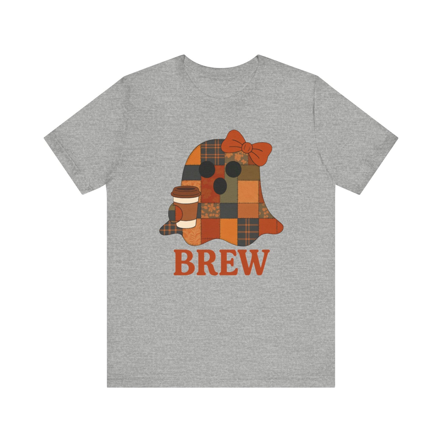 Patchwork Ghost Coffee Halloween Shirt – Quilted Fall Plaid Brew Tee for Coffee Lovers