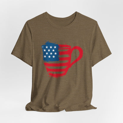 Patriotic Coffee Lover's Tee, Unisex Shirt, Independence Day Apparel, Gift for Barista, American Flag Tee, Casual Wear
