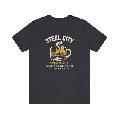 Pittsburgh Strong Coffee Tee, Short Sleeve Shirt, Unisex Graphic T-Shirt, Casual Wear, Gift for Coffee Lovers, Pittsburgh Pride