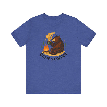 Cozy Campfire T-Shirt, Bear Graphic Tee, Outdoorsy Shirt, Coffee Lovers Gift, Adventure Clothing, Father's Day, Summer Camping Gear