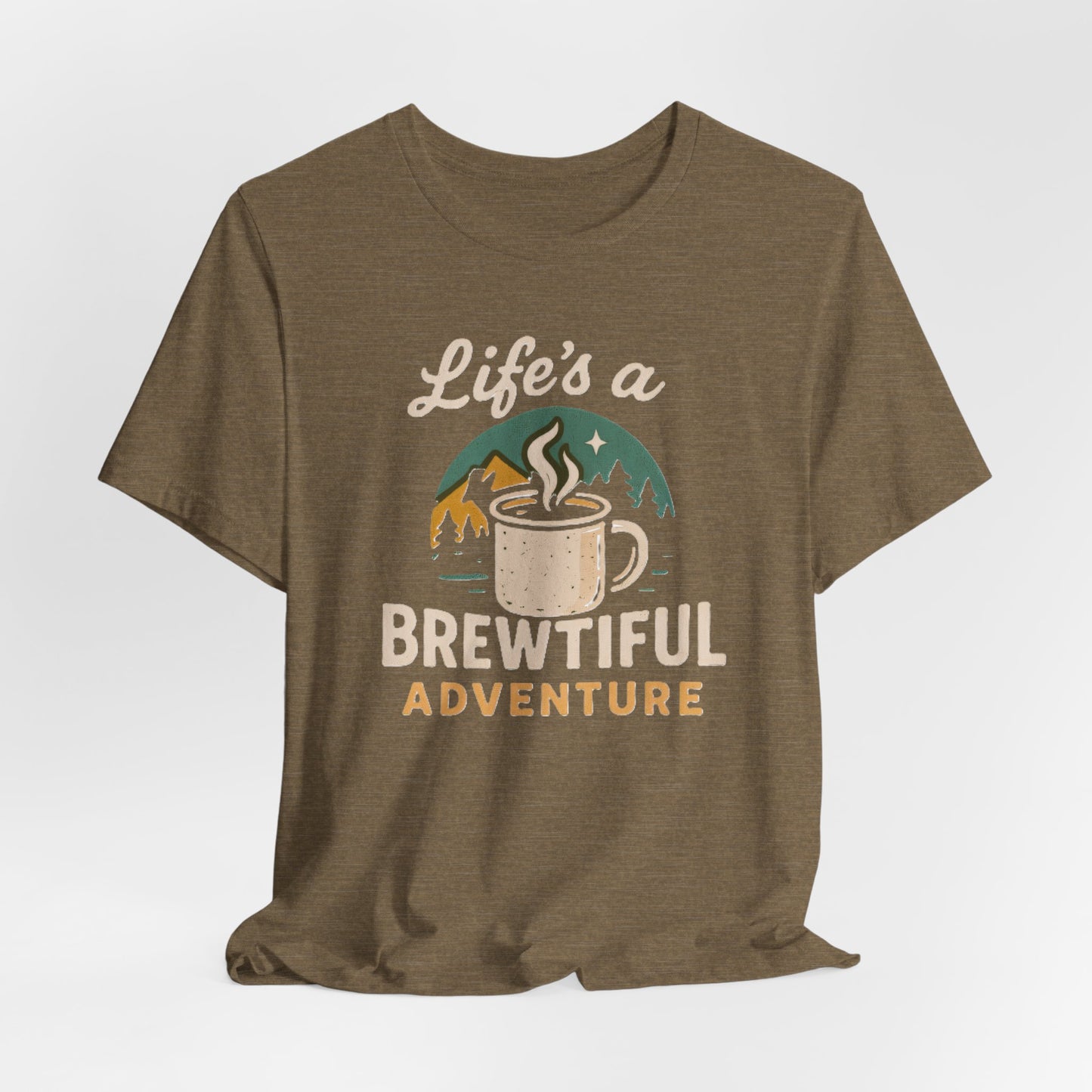 Brewtiful Adventure Tee - Unisex Short Sleeve T-Shirt, Coffee Lover Gift, Hiking Apparel, Adventure Shirt, Travel Outfit