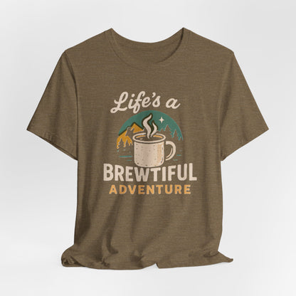 Brewtiful Adventure Tee - Unisex Short Sleeve T-Shirt, Coffee Lover Gift, Hiking Apparel, Adventure Shirt, Travel Outfit