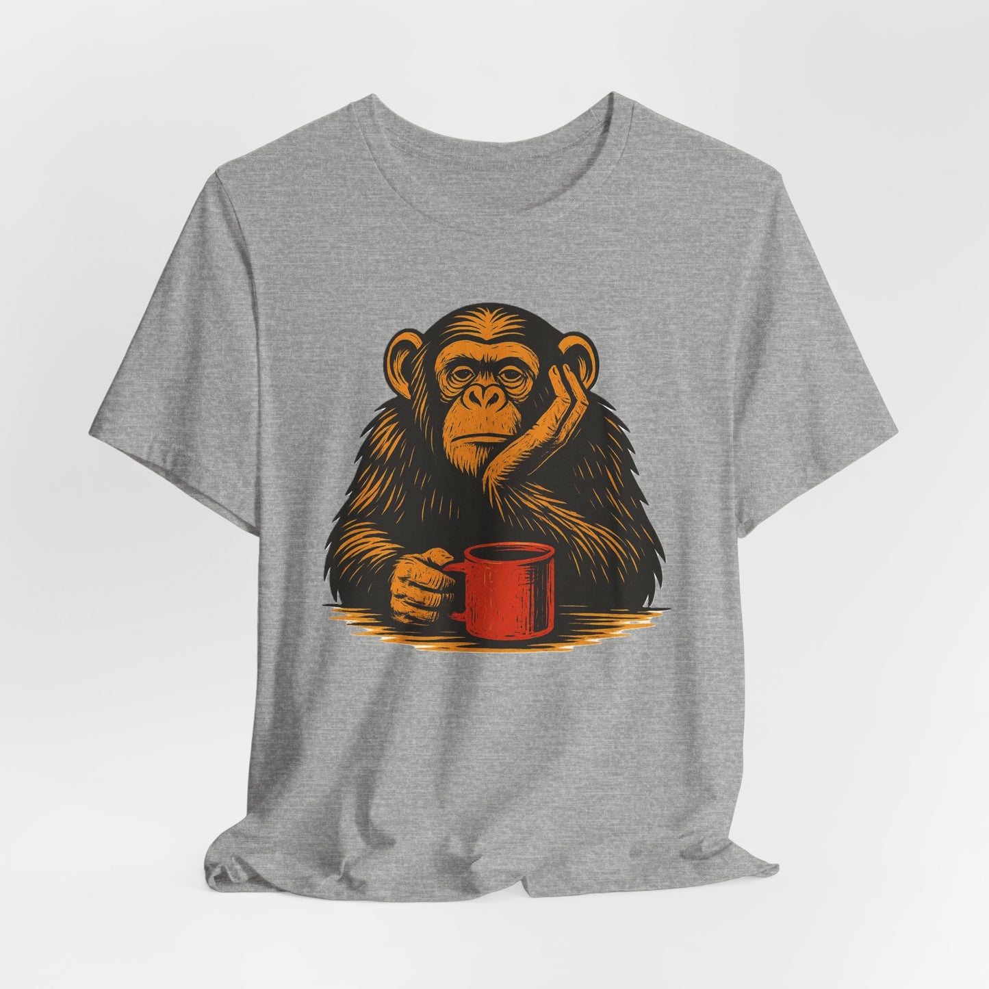 Charming Chimpanzee Coffee Tee, Relaxed Vibes, Gift for Animal Lovers, Everyday Comfort, Perfect for Coffee Lovers