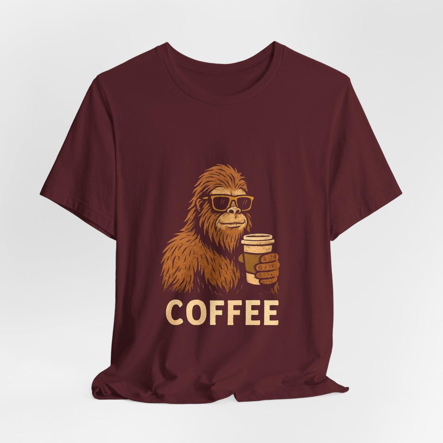 Bigfoot Drinking Coffee T-Shirt – Funny Sasquatch Coffee Tee for Coffee Lovers