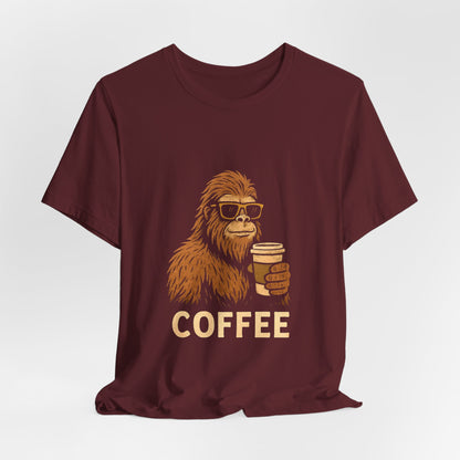 Bigfoot Drinking Coffee T-Shirt – Funny Sasquatch Coffee Tee for Coffee Lovers