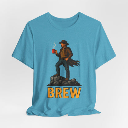 Brew Adventure Tee: Vintage Graphic Unisex Shirt, Coffee Lover Gift, Casual Wear, Hiking Apparel, Men's & Women's Fashion