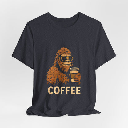 Bigfoot Drinking Coffee T-Shirt – Funny Sasquatch Coffee Tee for Coffee Lovers