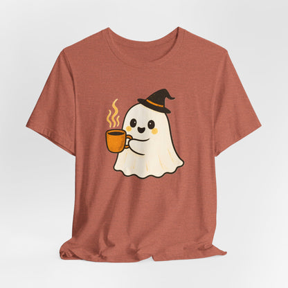Cute Ghost Coffee Tee, Unisex Halloween Shirt, Funny Pumpkin Spice T-Shirt, Fall Fashion Top, Holiday Gift Idea