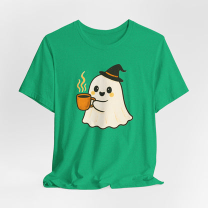 Cute Ghost Coffee Tee, Unisex Halloween Shirt, Funny Pumpkin Spice T-Shirt, Fall Fashion Top, Holiday Gift Idea