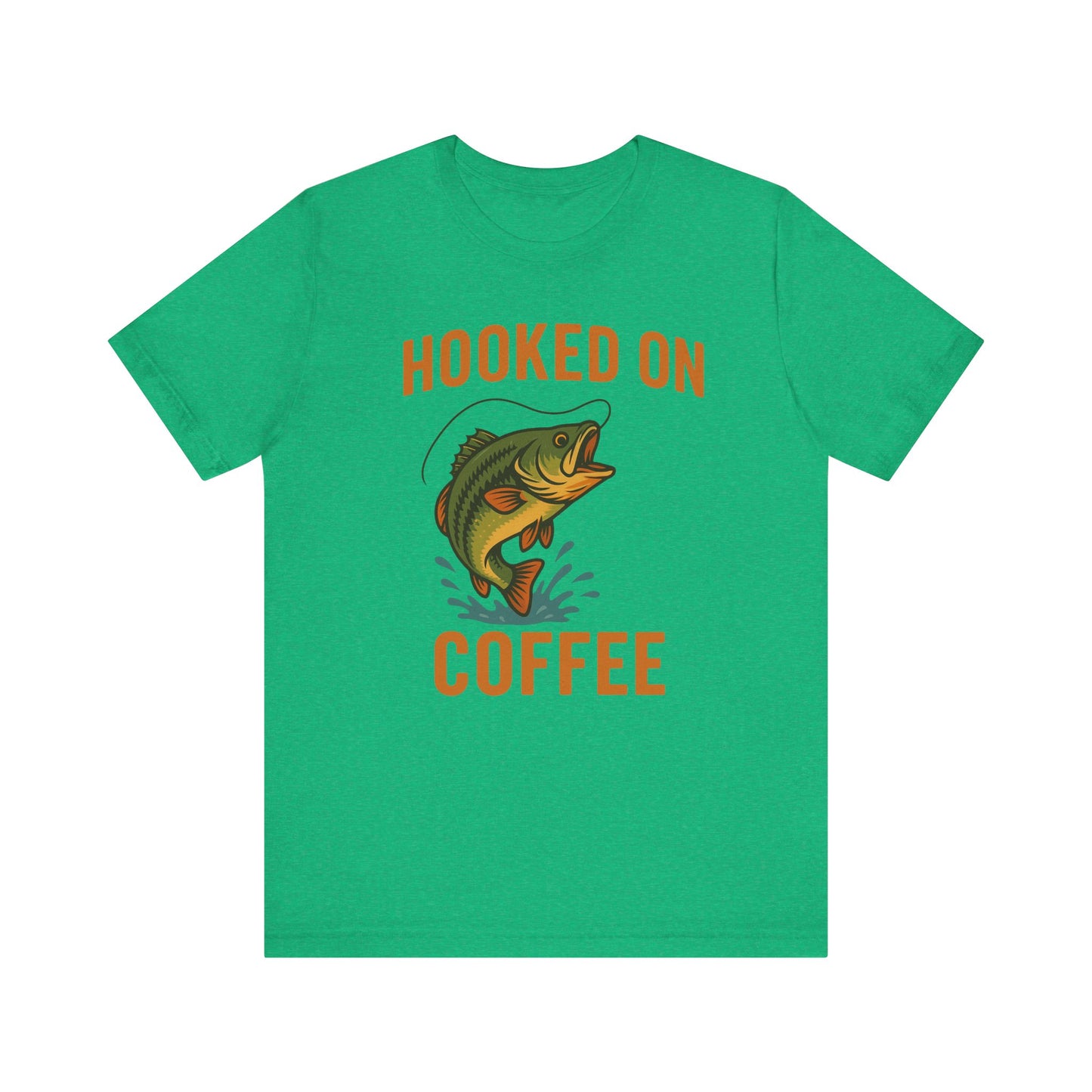 Hooked on Coffee Fishing Tee | Unisex Jersey Short Sleeve T-Shirt, Great for Outdoors, Gifts for Fishermen, Coffee Lovers, Casual Wear