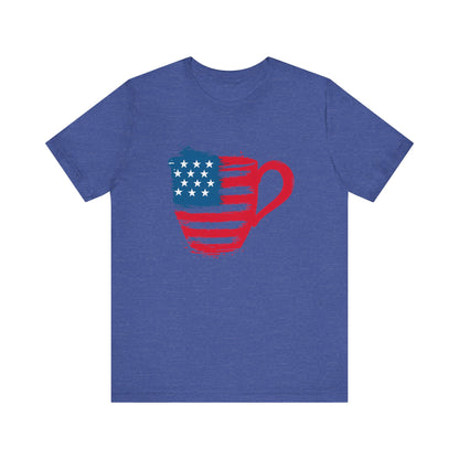 Patriotic Coffee Lover's Tee, Unisex Shirt, Independence Day Apparel, Gift for Barista, American Flag Tee, Casual Wear