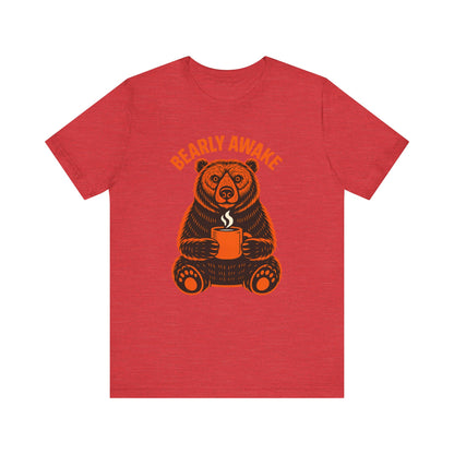 Coffee Lover Bear Tee, Cozy Casual T-Shirt, Perfect Gift for Coffee Enthusiasts, Daily Wear, Bearly Awake Design