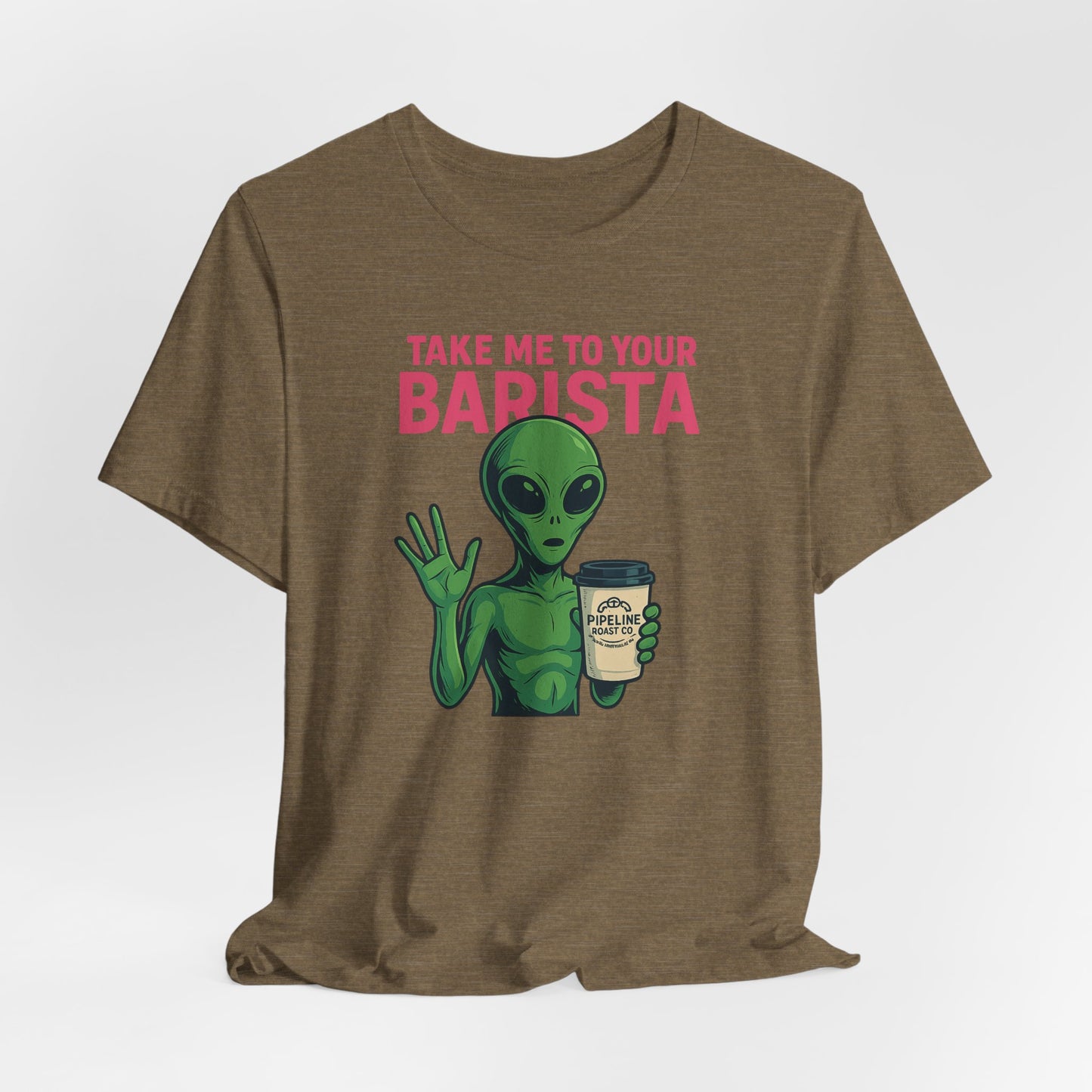 Alien Barista Tee, Funny Coffee Lover Shirt, Unisex Graphic Tee, Gift for Barista, Unique Casual Wear, Quirky Humor Top