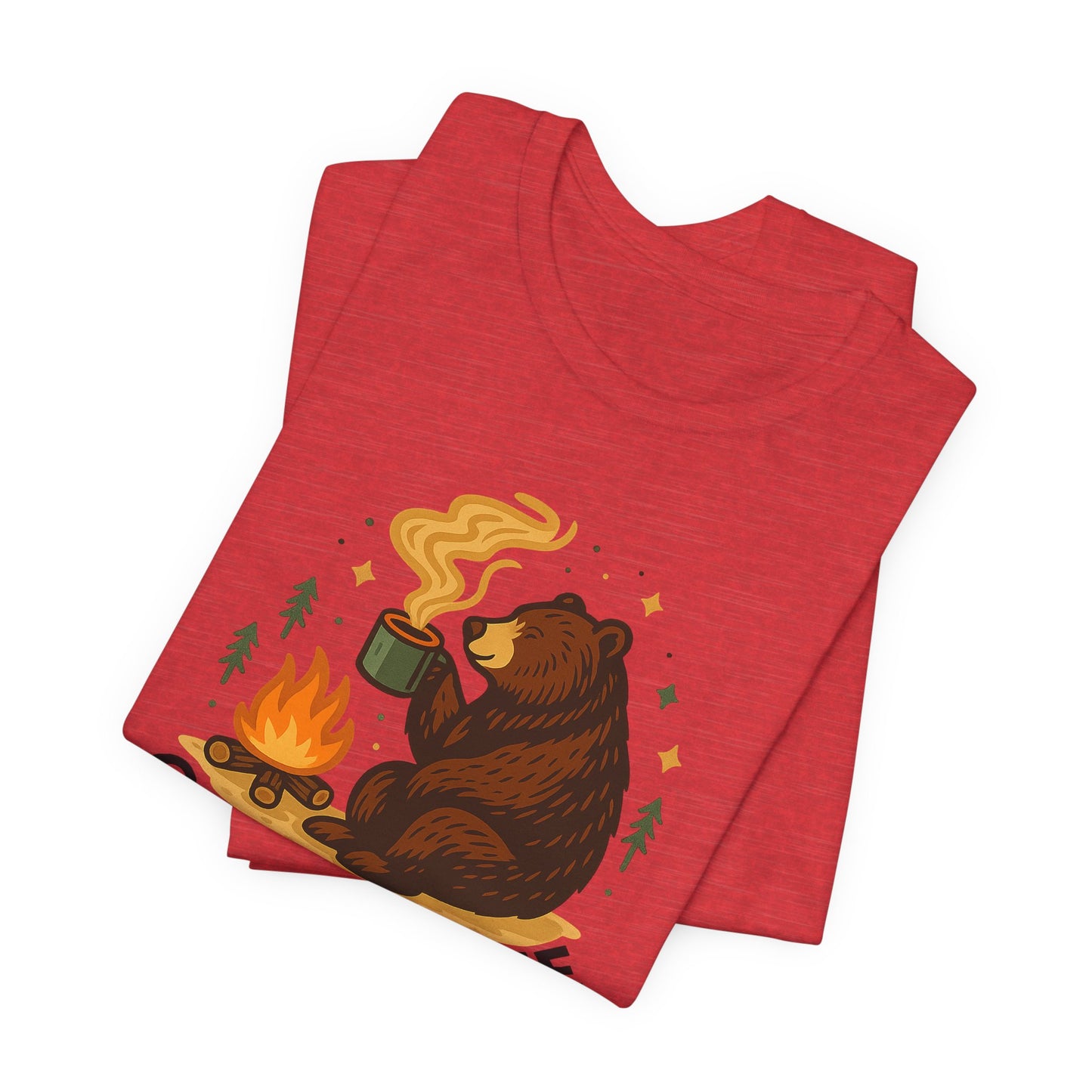 Cozy Campfire T-Shirt, Bear Graphic Tee, Outdoorsy Shirt, Coffee Lovers Gift, Adventure Clothing, Father's Day, Summer Camping Gear