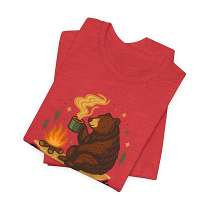 Cozy Campfire T-Shirt, Bear Graphic Tee, Outdoorsy Shirt, Coffee Lovers Gift, Adventure Clothing, Father's Day, Summer Camping Gear