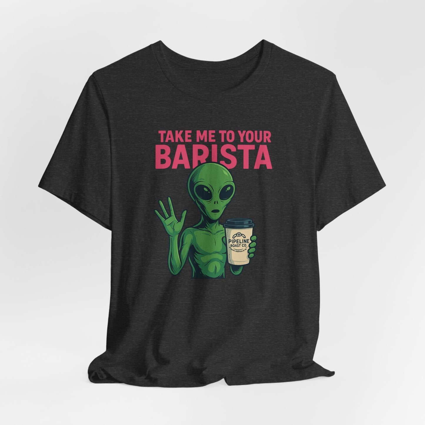 Alien Barista Tee, Funny Coffee Lover Shirt, Unisex Graphic Tee, Gift for Barista, Unique Casual Wear, Quirky Humor Top