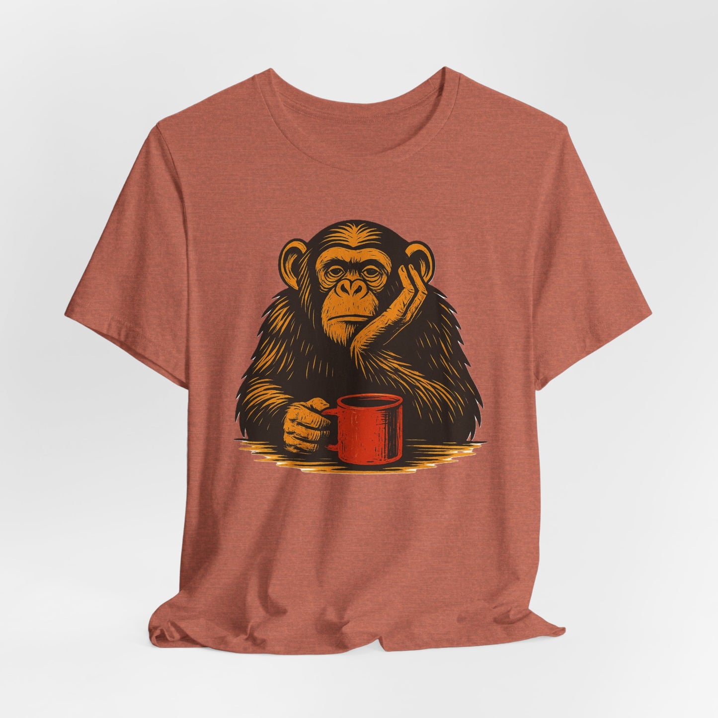 Charming Chimpanzee Coffee Tee, Relaxed Vibes, Gift for Animal Lovers, Everyday Comfort, Perfect for Coffee Lovers
