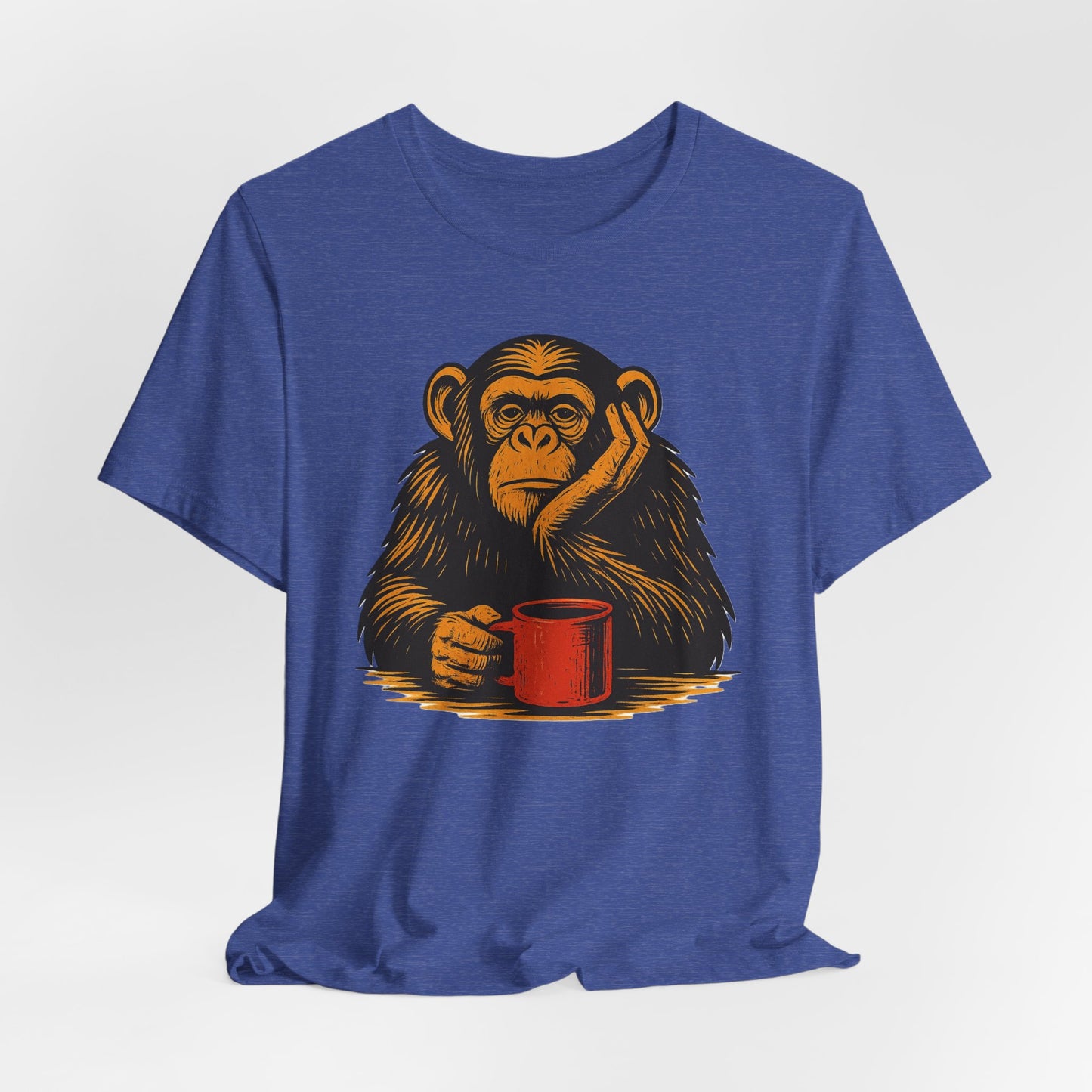 Charming Chimpanzee Coffee Tee, Relaxed Vibes, Gift for Animal Lovers, Everyday Comfort, Perfect for Coffee Lovers