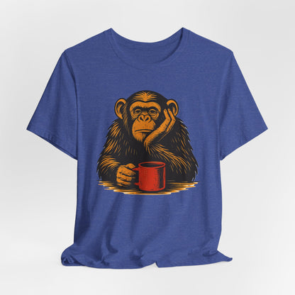 Charming Chimpanzee Coffee Tee, Relaxed Vibes, Gift for Animal Lovers, Everyday Comfort, Perfect for Coffee Lovers