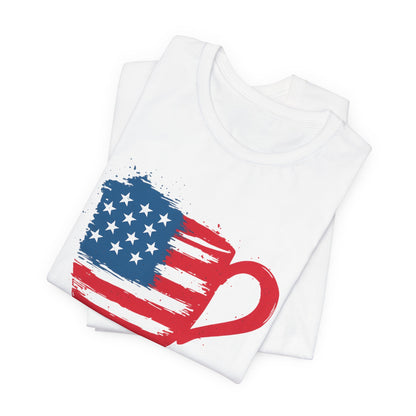 Patriotic Coffee Lover's Tee, Unisex Shirt, Independence Day Apparel, Gift for Barista, American Flag Tee, Casual Wear
