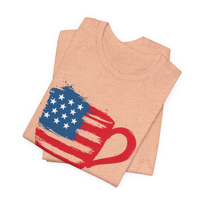 Patriotic Coffee Lover's Tee, Unisex Shirt, Independence Day Apparel, Gift for Barista, American Flag Tee, Casual Wear