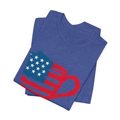 Patriotic Coffee Lover's Tee, Unisex Shirt, Independence Day Apparel, Gift for Barista, American Flag Tee, Casual Wear