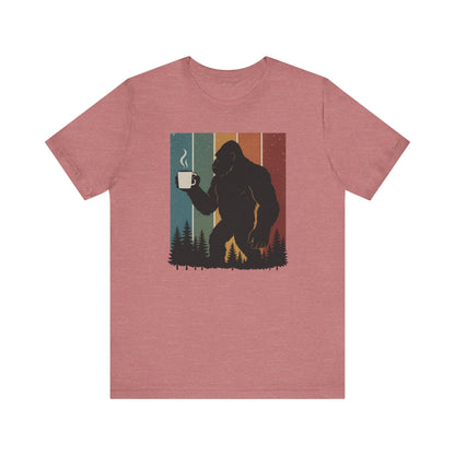 Bigfoot Coffee Lover Shirt – Retro Sasquatch Tee, Funny Outdoor & Nature Gift for Coffee Fans