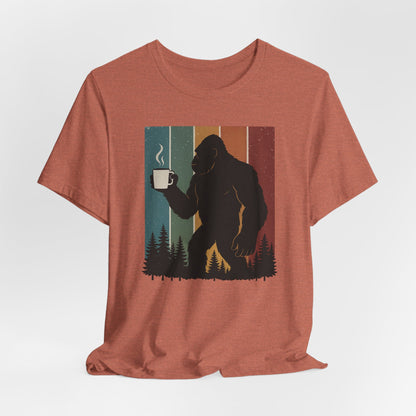 Bigfoot Coffee Lover Shirt – Retro Sasquatch Tee, Funny Outdoor & Nature Gift for Coffee Fans