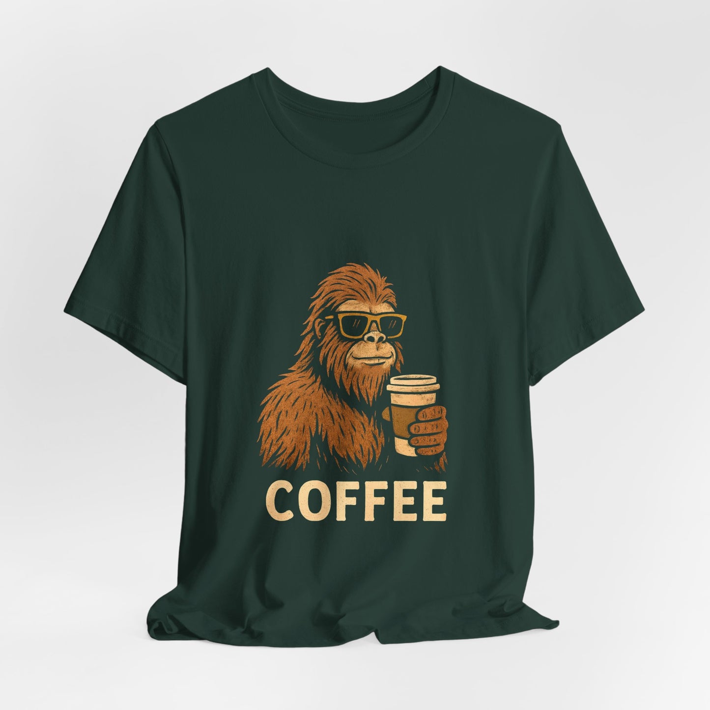 Bigfoot Drinking Coffee T-Shirt – Funny Sasquatch Coffee Tee for Coffee Lovers