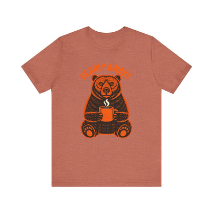 Coffee Lover Bear Tee, Cozy Casual T-Shirt, Perfect Gift for Coffee Enthusiasts, Daily Wear, Bearly Awake Design