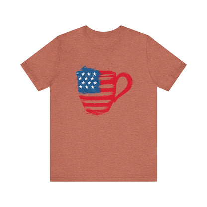 Patriotic Coffee Lover's Tee, Unisex Shirt, Independence Day Apparel, Gift for Barista, American Flag Tee, Casual Wear